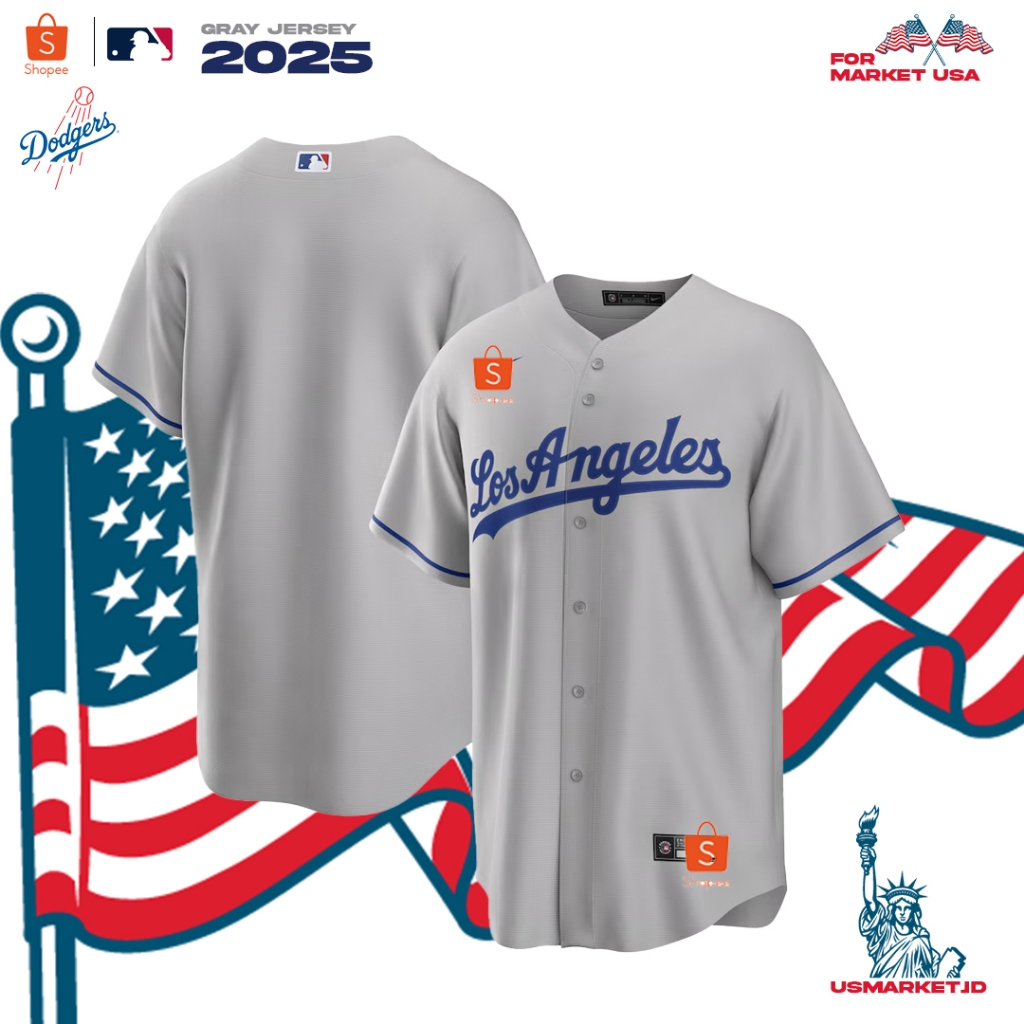 Kaos Jersey Nike Baseball MLB Men's Los Angeles Dodgers Gray Road Replica Team Jersey