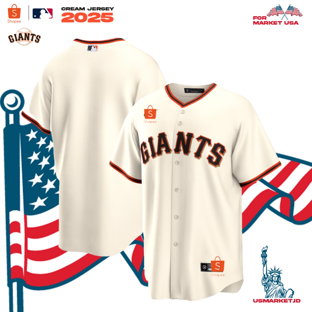 Kaos Jersey Nike Baseball MLB Men's San Francisco Giants Cream Home Replica Team Jersey