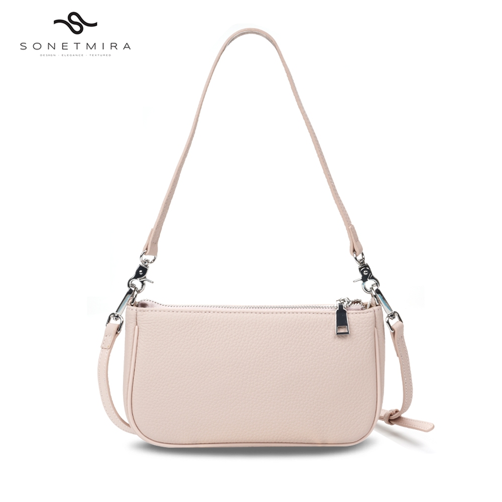 SONETMIRA Tas Selempang Wanita Kulit Sapi Asli Premium 2 Tali (Sling & Shoulder Bag) Tekstur Jeruk L