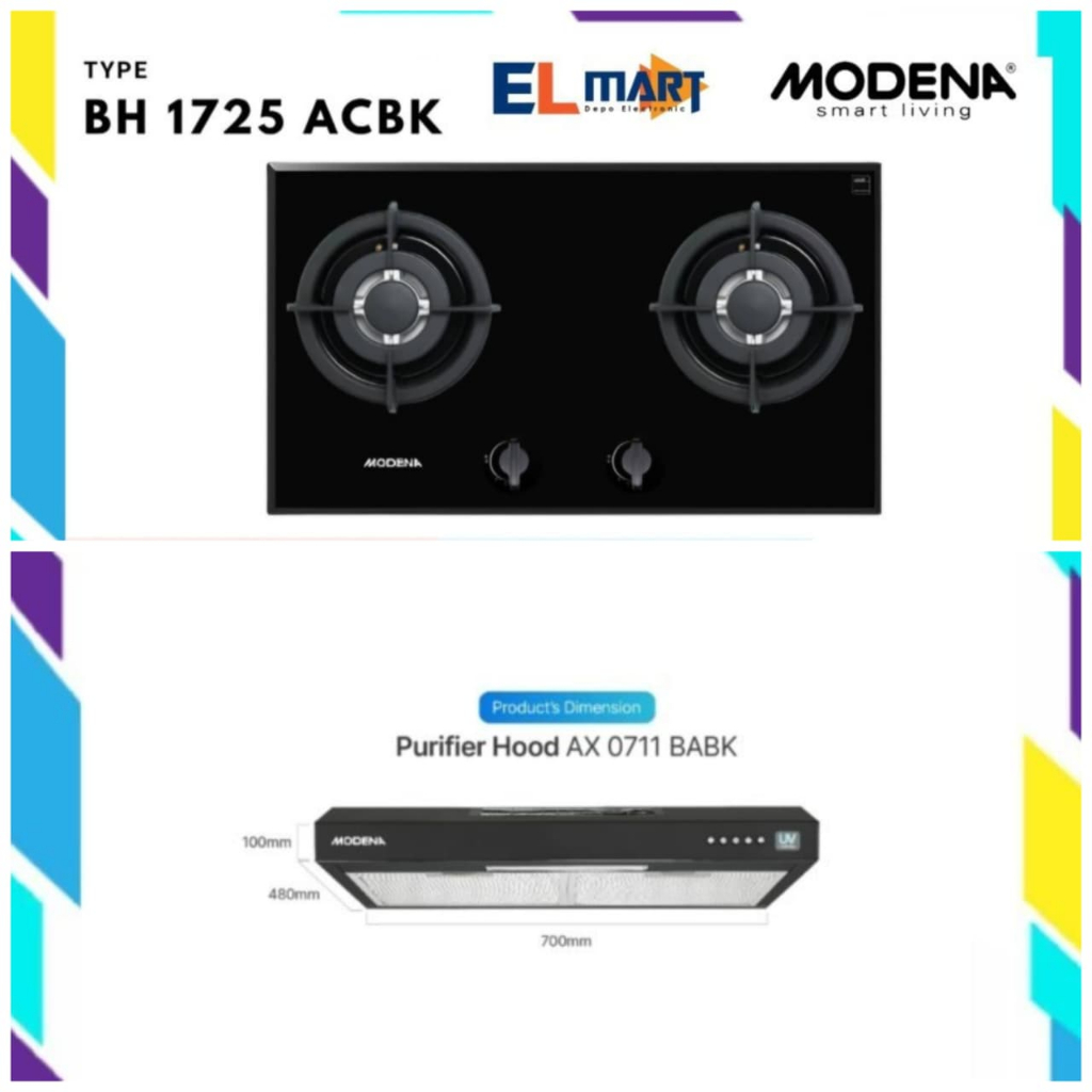 BUNDLING MODENA KOMPOR TANAM BH 1725 ACBK  Dan COOKER HOOD MODENA AX 0711 BABK