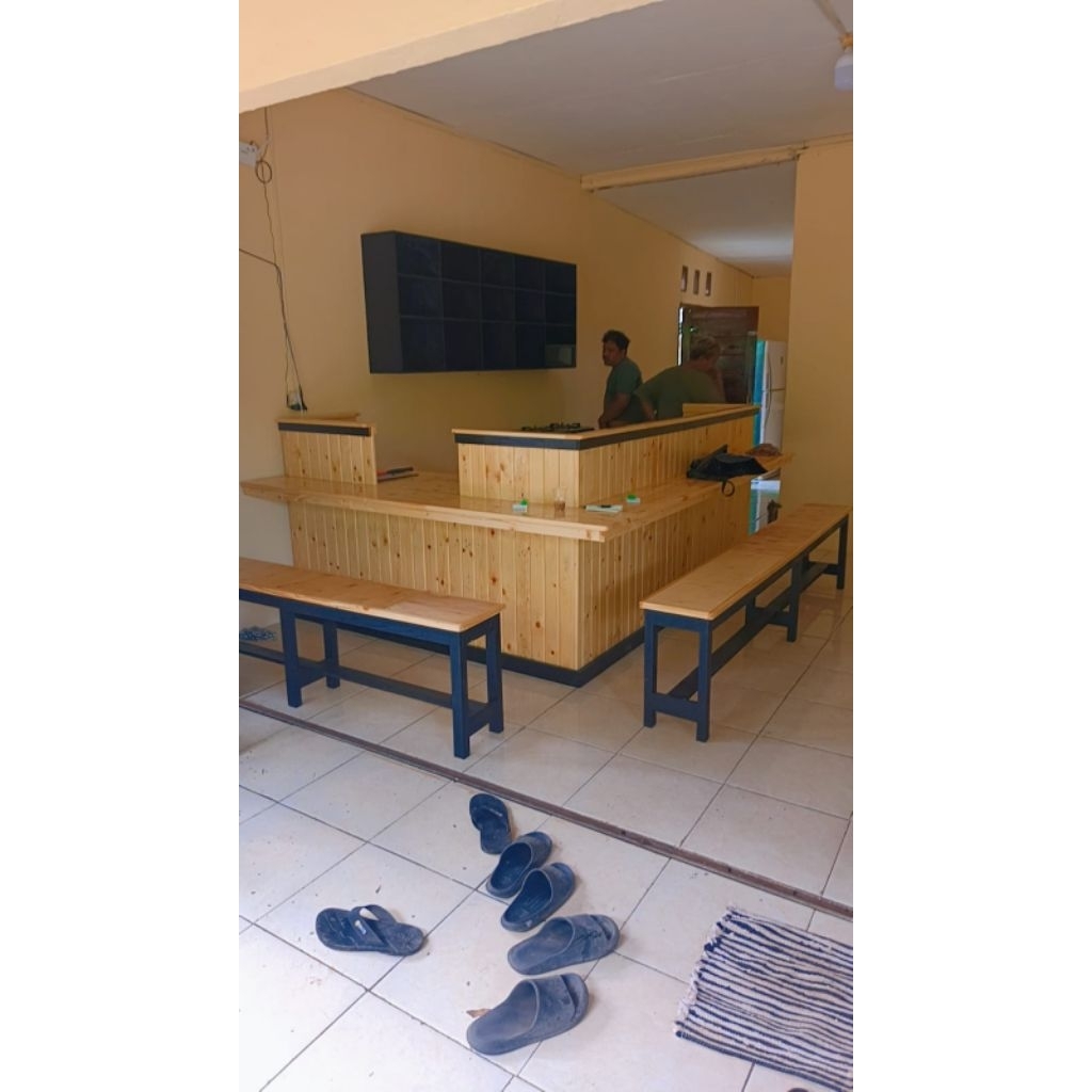 Meja bar warkop dari kayu jati Belanda