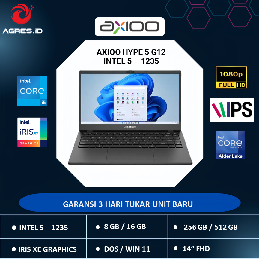 AXIOO HYPE 5 G12 I5 1235 (8GB/16GB) (256GB/512GB) (DOS/WIN11) 14" FHD