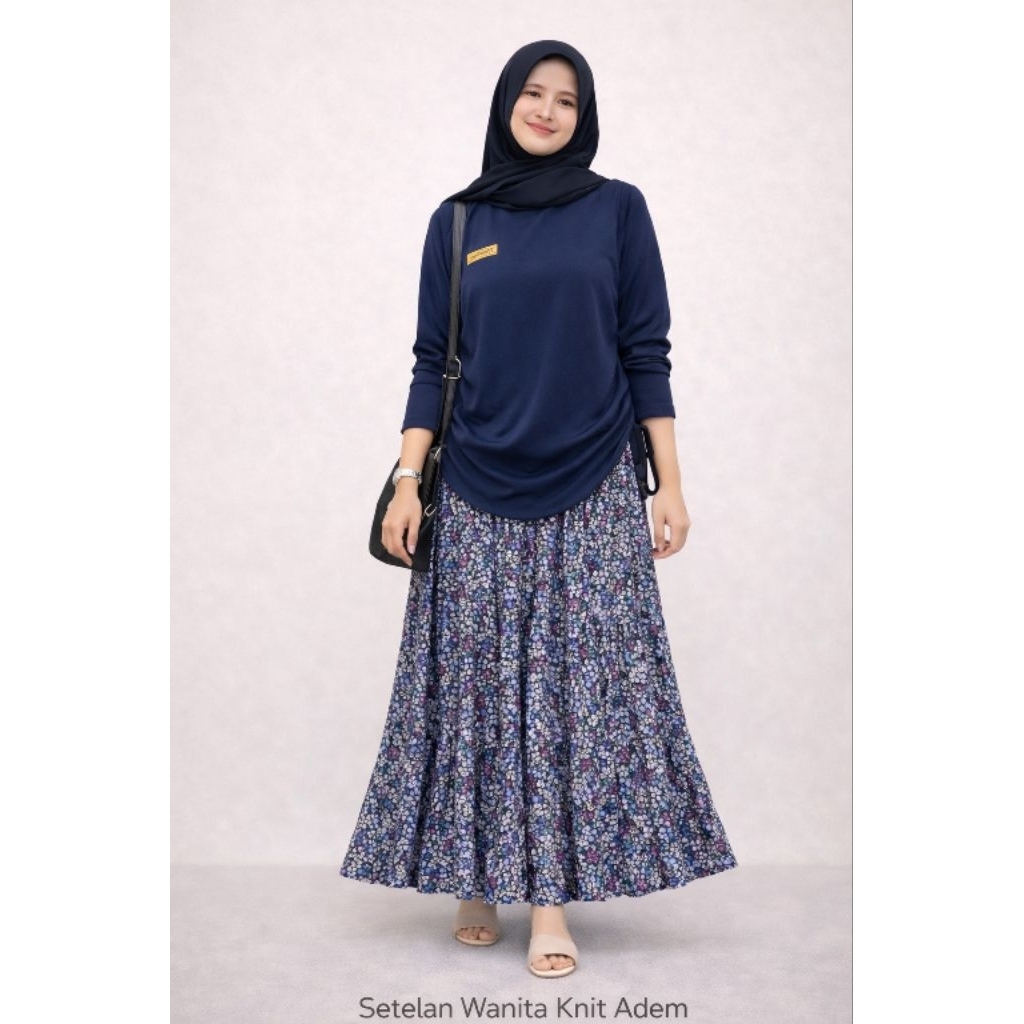Setelan Wanita Knit Murah | Warna Coklat Susu , Navy , Hitam , Maroon | Saila Set Atasan + Rok | Ade