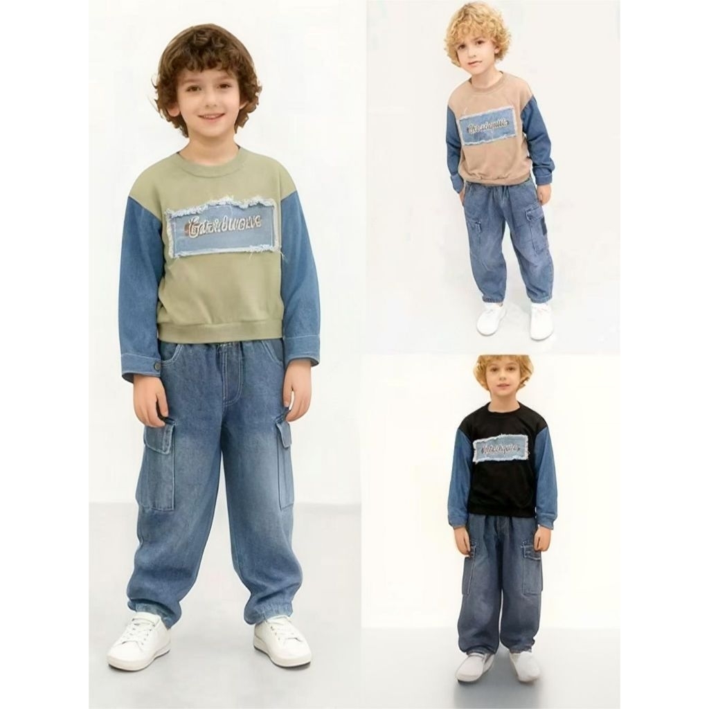 YK-111 Set Jeans Kombinasi Anak Laki-Laki Size 3-8 Tahun Import Premium