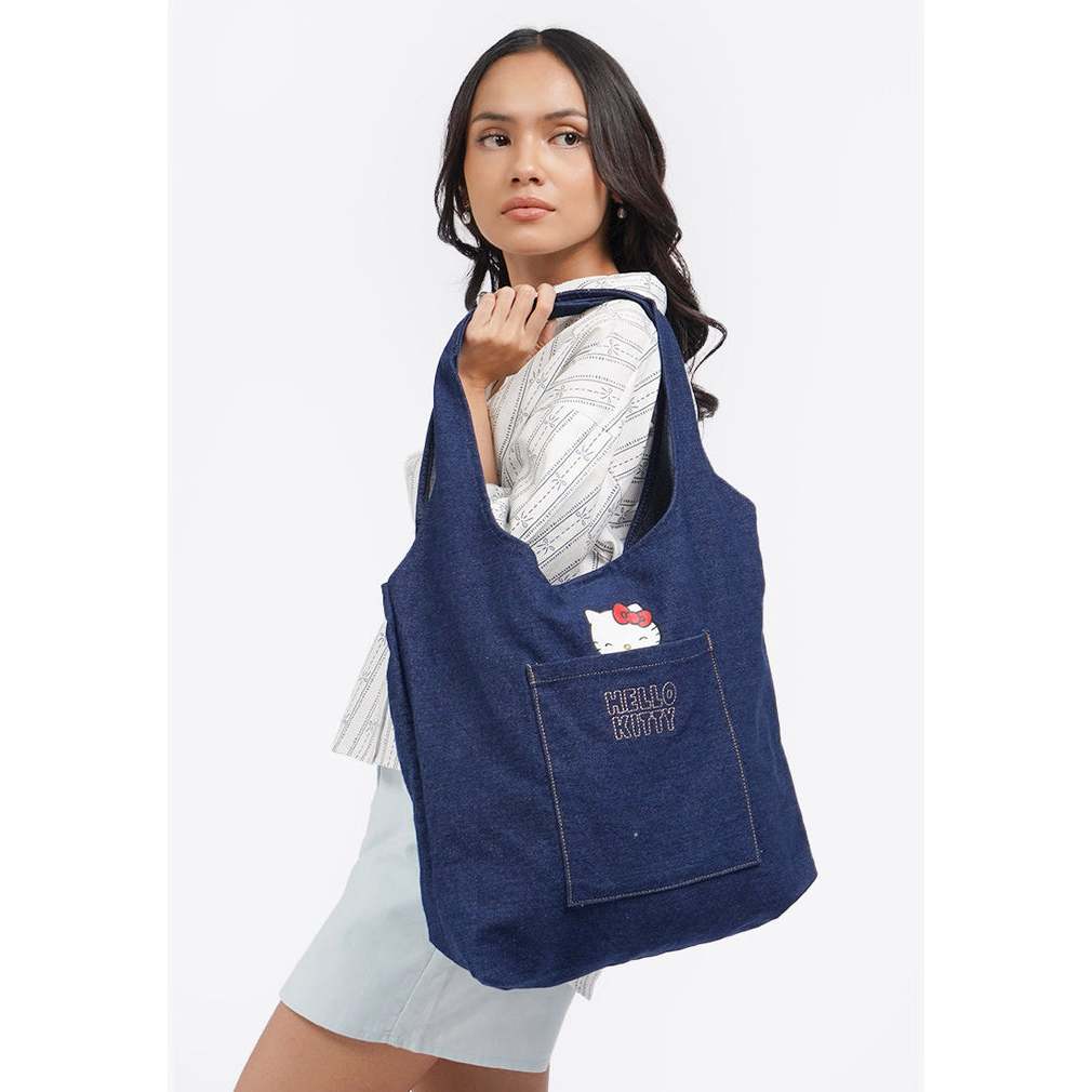 tas colorbox Hello Kitty Shoulder Bag Dark Blue totebag Denim Jeans