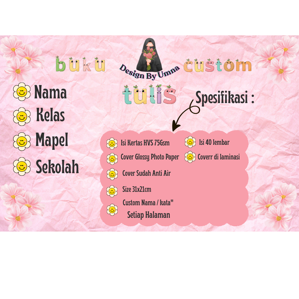 Buku Tulis Custom  Nama series pink Muslimah
