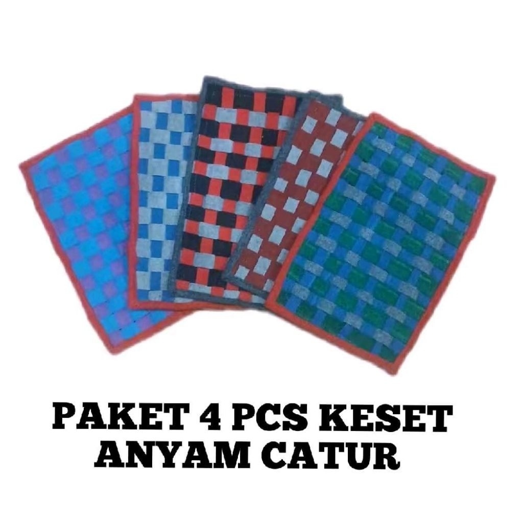 PAKET HEMAT 4PCS KESET KARPET ANYAM MOTIF KOTAK PAPAN CATUR/4PCS KESET ANYAM MOTIF KOTAK PAPAN CATUR