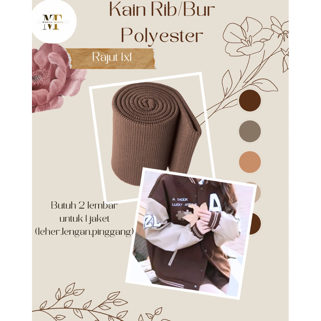 Jual bahan kain rib/bur jaket polyester rajut 1x1 variasi cokelat cocok untuk berbagai jenis jaket