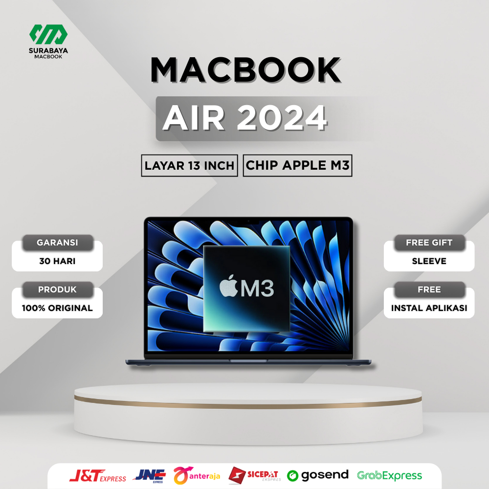 Macbook Air 13 inch 2024 M3 | Ram 16 GB | SSD 256 & 512 GB - Second/New Original Bergaransi