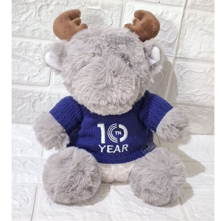 boneka rusa abu bulu lembut kaos rajut biru original brand manulife sovenir oleh2 maskot