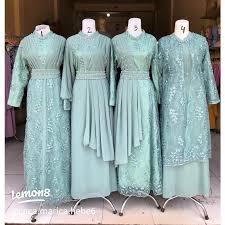 Gamis Brukat Tile Kombi Ceruty Sage Green Wardah