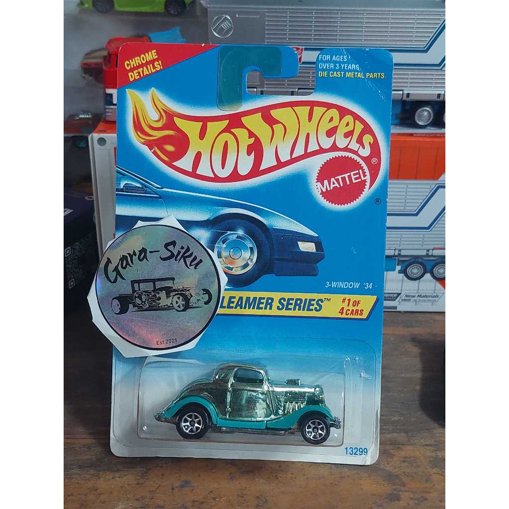 HOT WHEELS 3 WINDOW 34 FORD CROME SPEED GLEAMER SERIES (CARD NOT MINT)