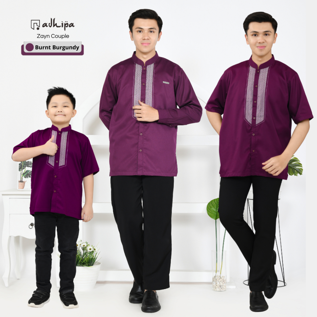 Adhipa Koko Couple Zayn Ayah dan Anak warna Ungu Burnt Burgundy lengan pendek