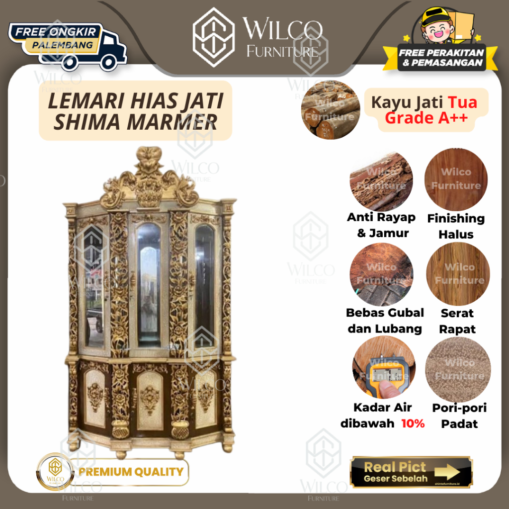 Lemari Hias Shima Jati Marmer | Lemari Pajangan Jati Shima Marmer