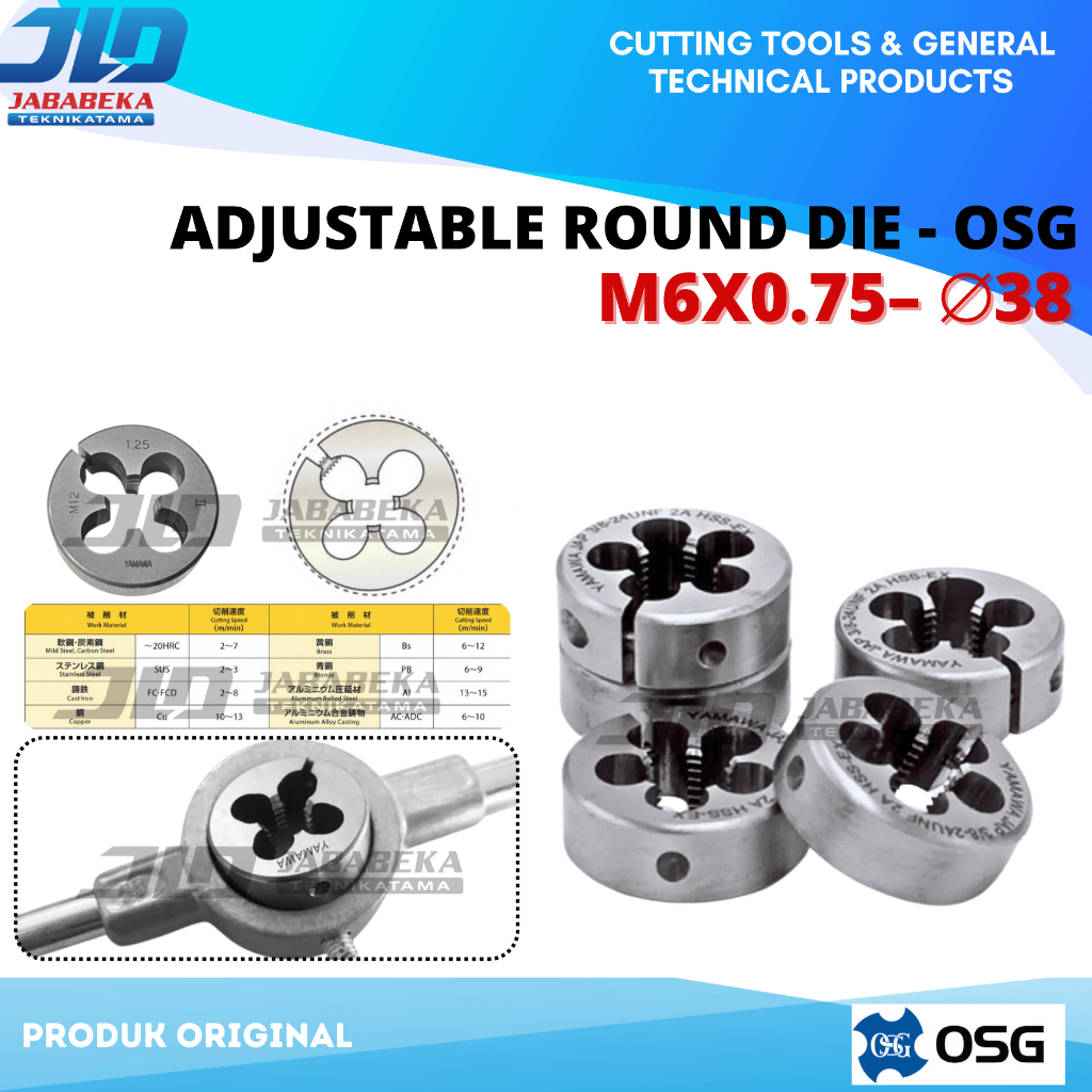 Snei M6x0.75 Round Dies Drat Ulir Baut M6x0.75 - 38MM OSG Japan Original Senai Sney Snay Senay