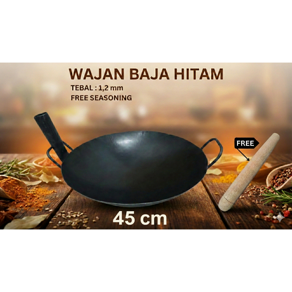 WAJAN BAJA HITAM 45 CM, TEBAL 1,2mm