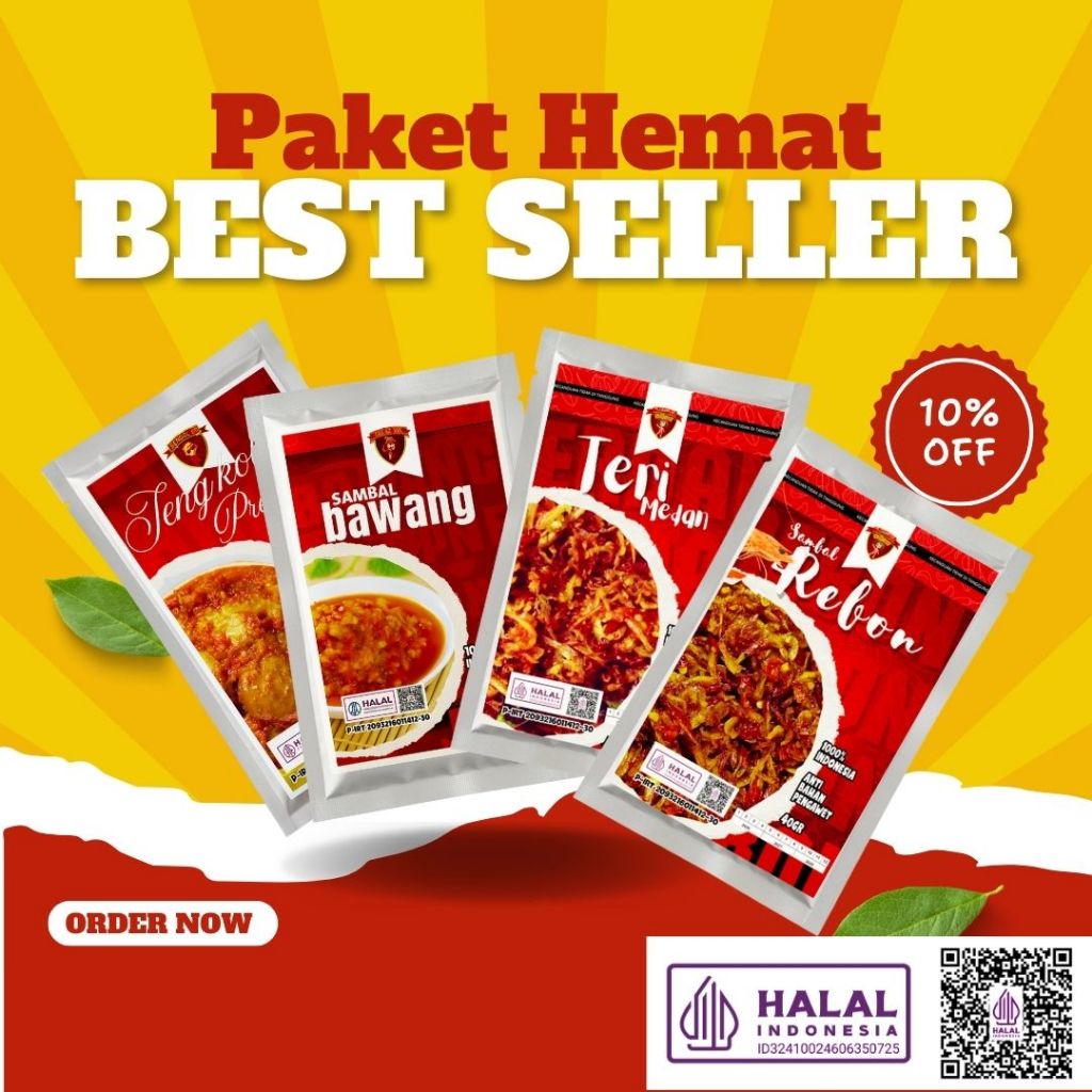 Promo Hemat 4pcs @40gr Sambal Bawang, Sambal Jengkol, Sambal Teri Medan, Sambal Rebon/ Sambal Saset/