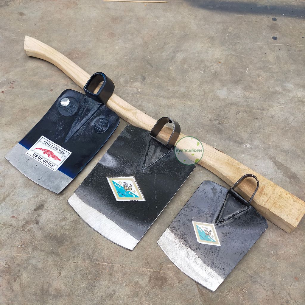 Cangkul Crocodile & Cap Jago + Gagang Cangkul Sawah dan Kebun Bahan Baja