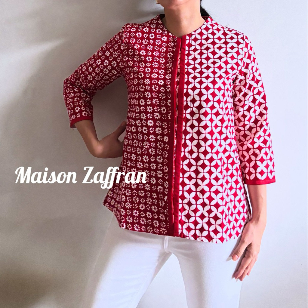 Batik List Red Kawung Flower Top