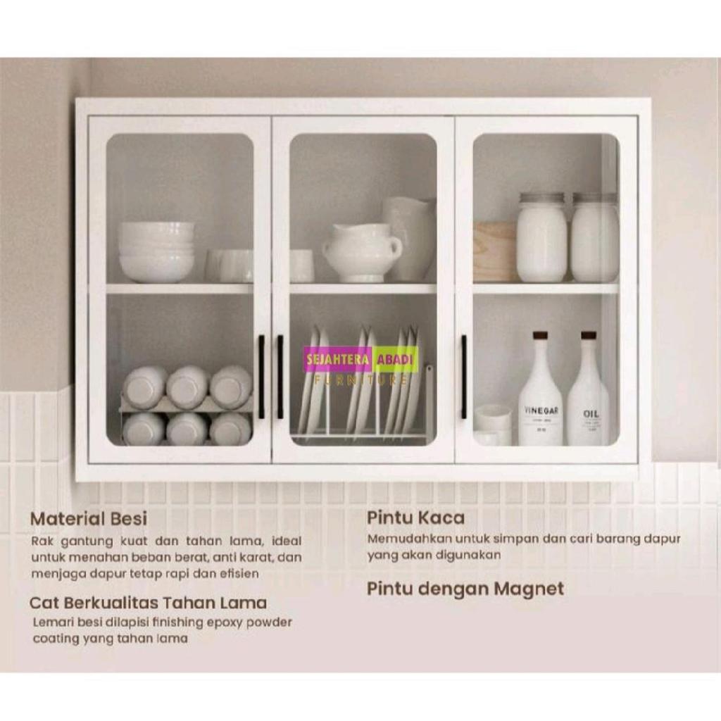 kitchen set besi atas 3 pintu VOSH 120 MKCWU rak bumbu rak besi Kaca rak dapur gantung minimalis rak