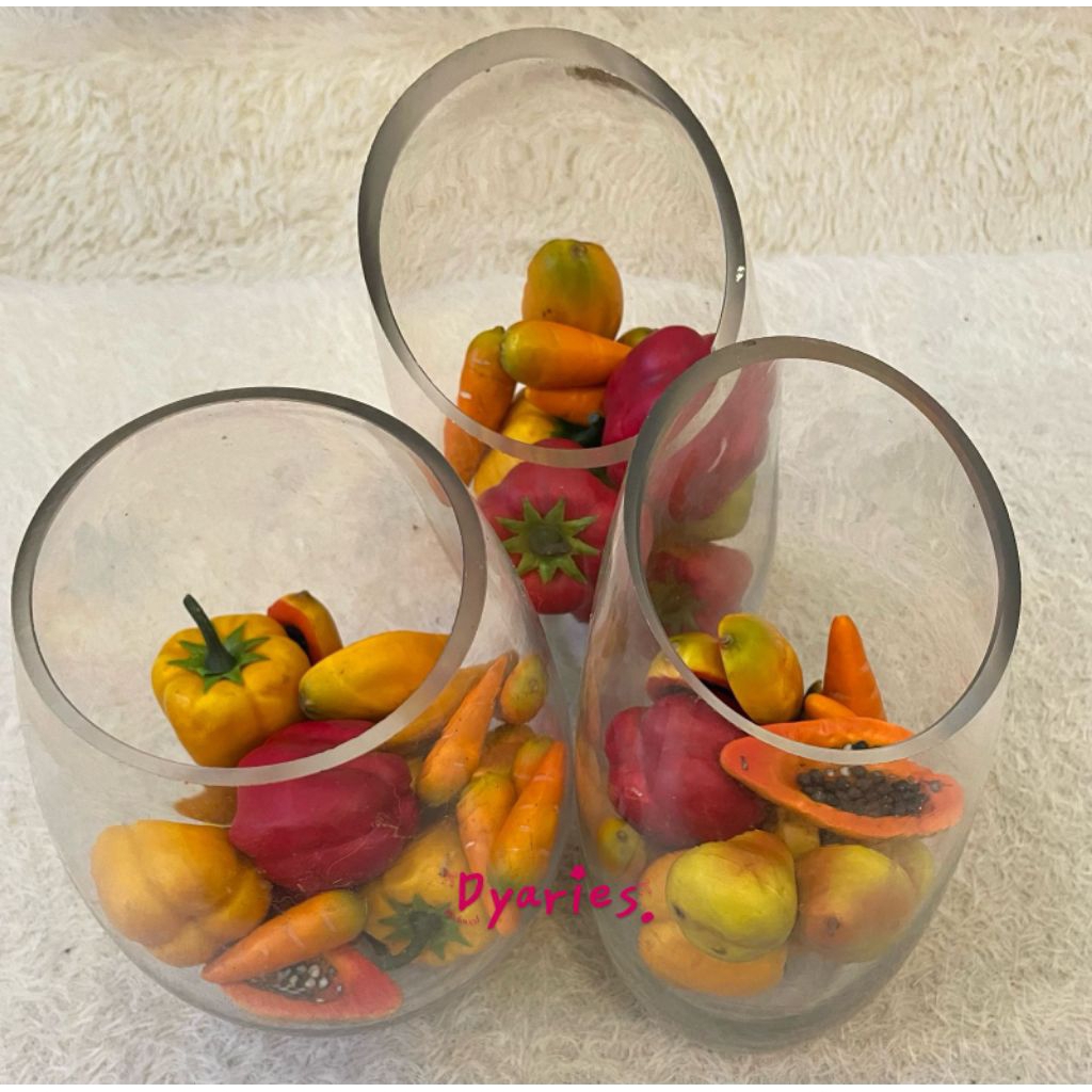 one Set Pajangan Vas kaca+ Artificial buah