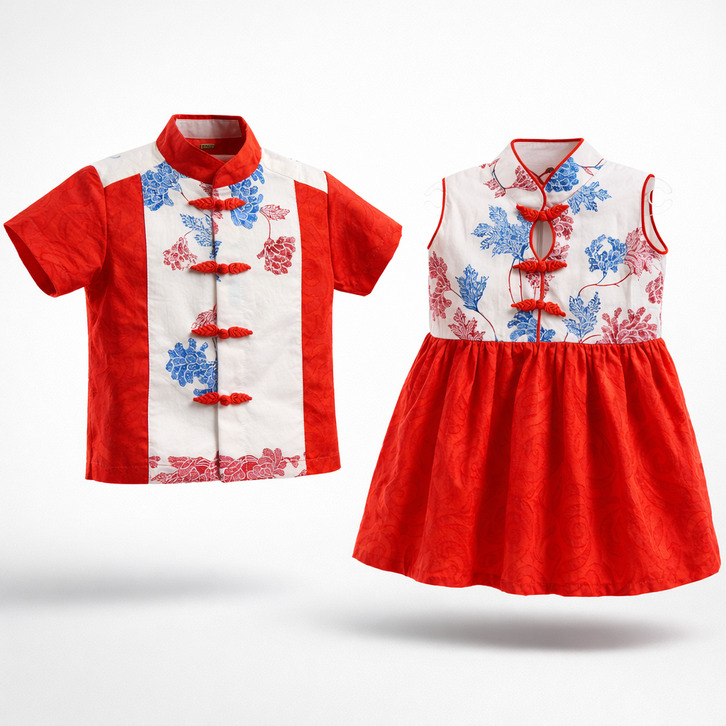 Batik Anak Couple Qipao Dress Koko Usia 4-12 Tahun Couple Qipao Dress Koko