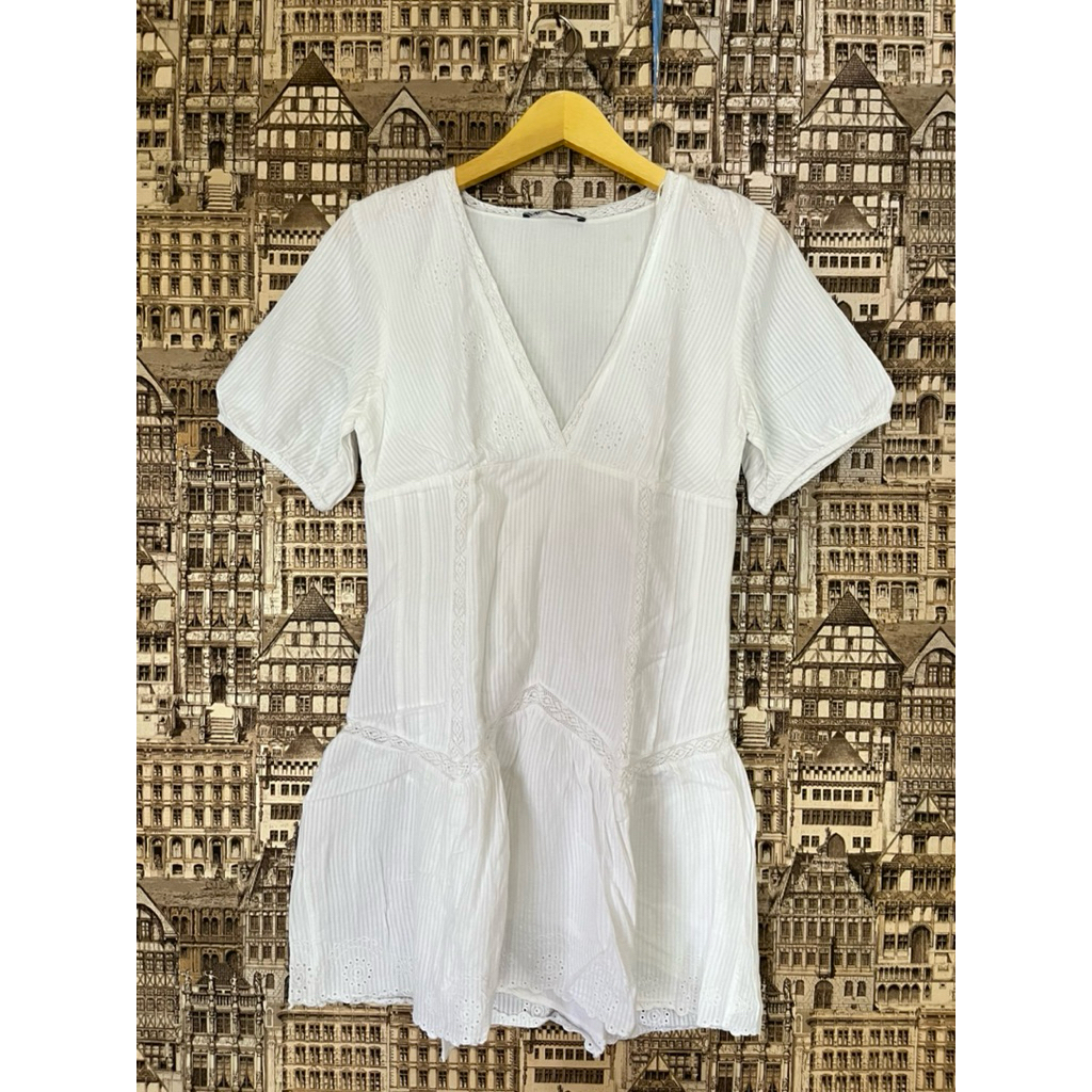 Preloved ATASAN ZARA TUNIK_PUTIH POLOS MOTIF KATBOL LENGAN PENDEK