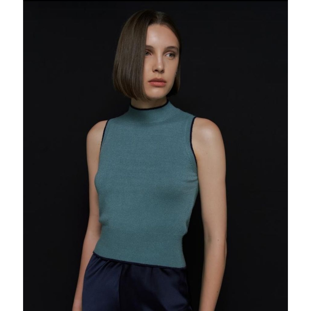Rotouche Maisie Knit Top High Neck Teal / Tank Top Turtle Neck Rajut Wanita