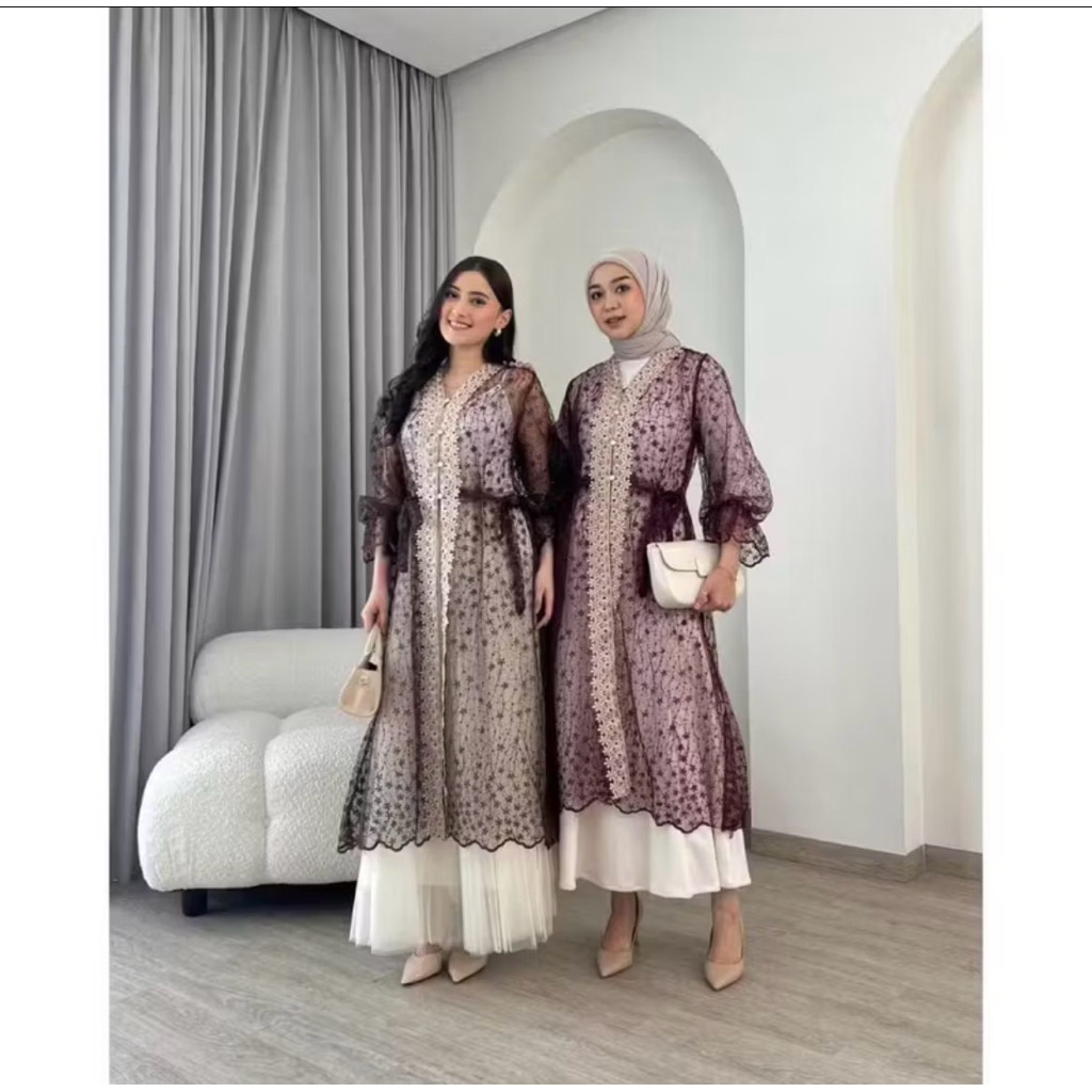 Cardigan Outer Tunik Brokat /Outer Long Brokat Kondangan
