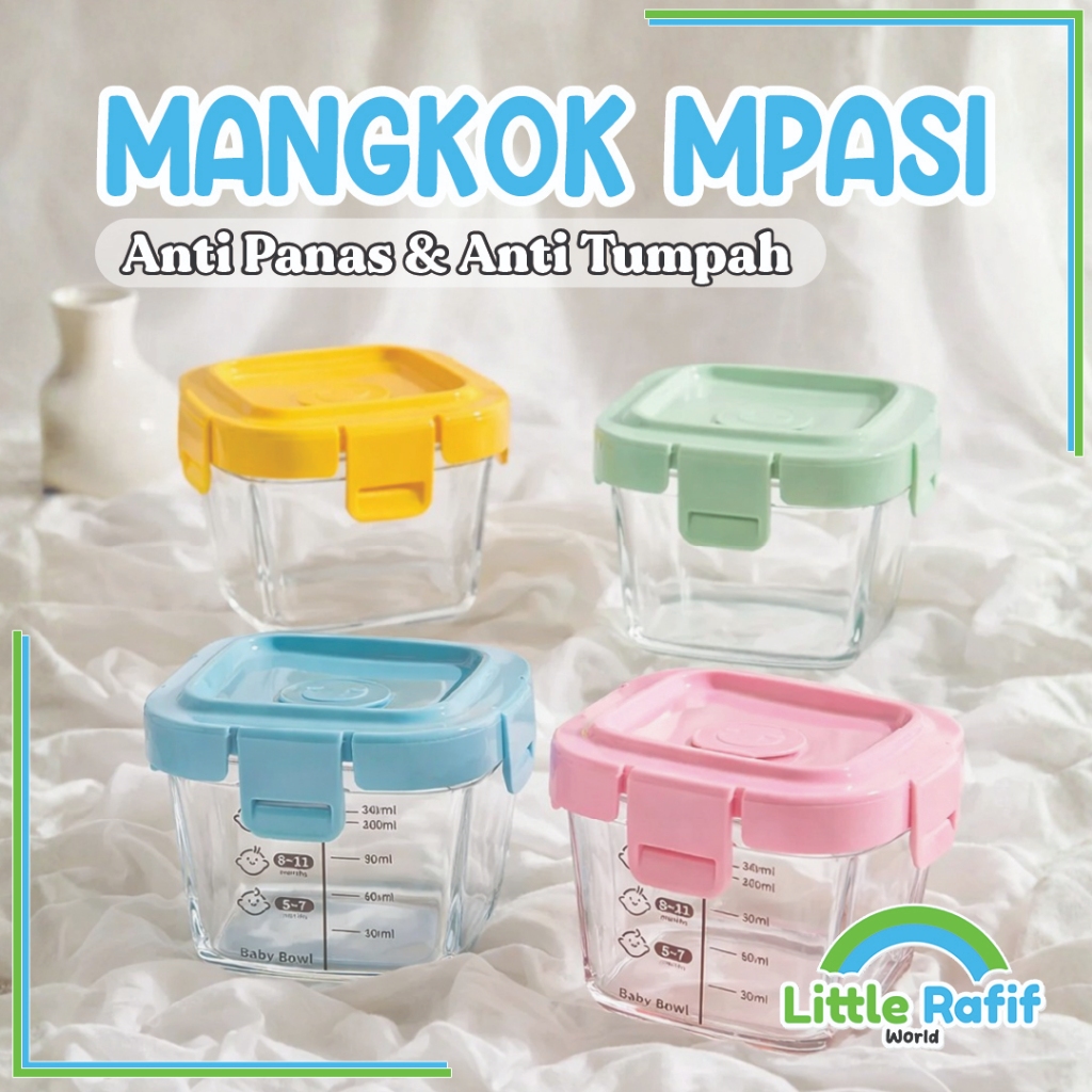 Tempat MPASI Kaca Tempat Makan Bayi Anti Tumpah Kontainer Wadah Snack Mpasi Tahan Panas Microwave Pe