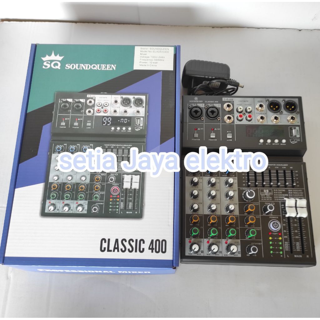mixer soundqueen 4 channel seri CLASSIC 400 original reverb 99 dsp USB mp3 bluetooth soundcard