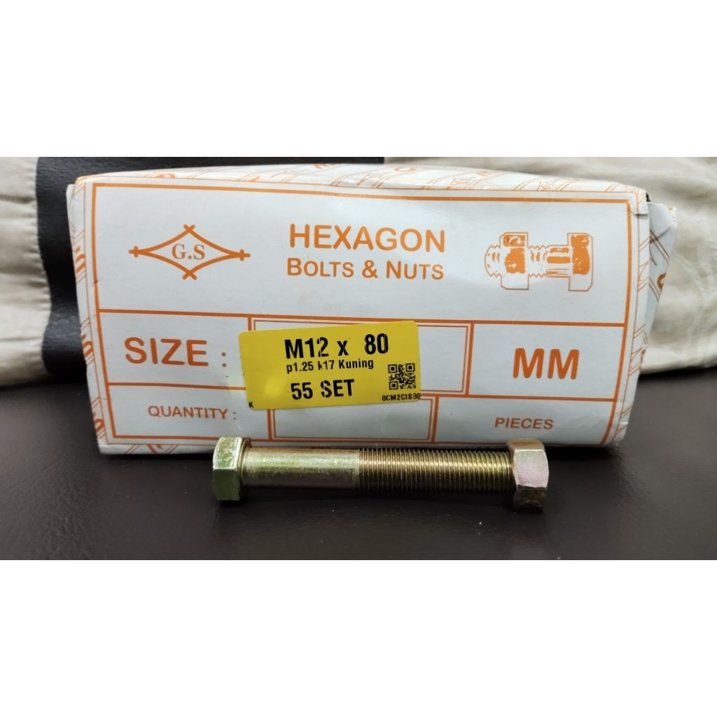 Baut Mur / Mur Baut / M12x80mm / Baut Mur Kuning