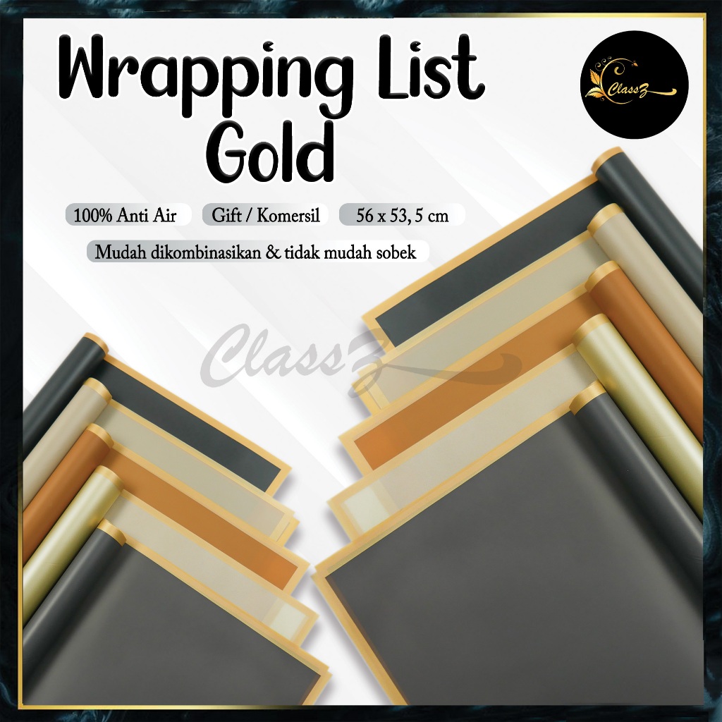 Kertas Buket & Kado Gold Line Isi 20 Lembar Premium Wrapping | Kertas Cellophane List Gold Anti Air 