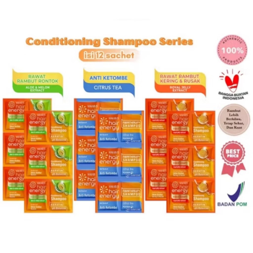 MAKARIZO HAIR ENERGY SHAMPOO FULL SACHET / 1 RENTENG / 1 RENCENG / 12 SACHET
