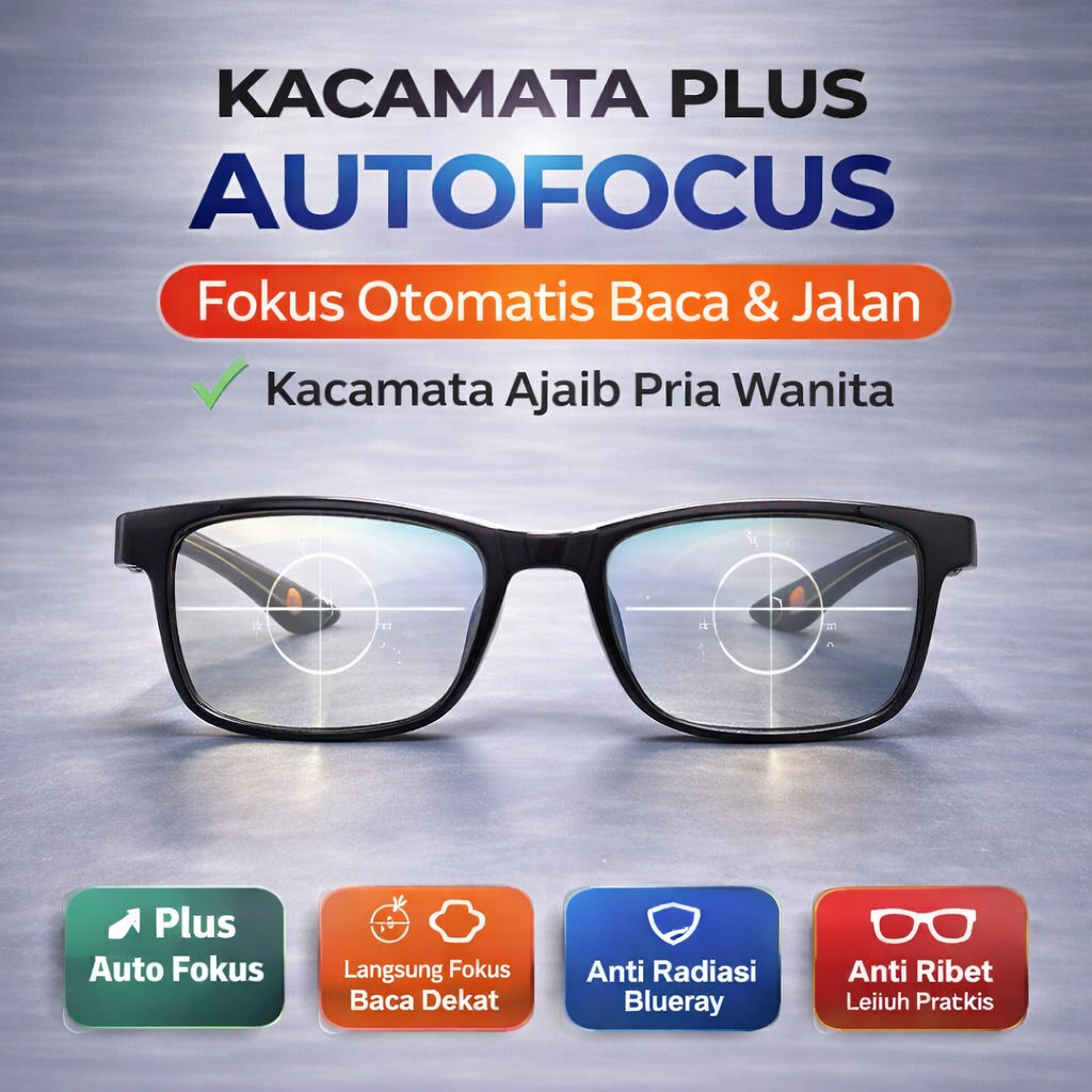 Kacamata Baca Auto Fokus Kacamata Plus Auto Focus Pria Wanita Frame Kotak Kacamata Ajaib