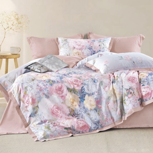 BIOSIBEDDING Sprei Katun Jepang Motif Bunga Vintage Custom Size Custom Rumbai Queen King