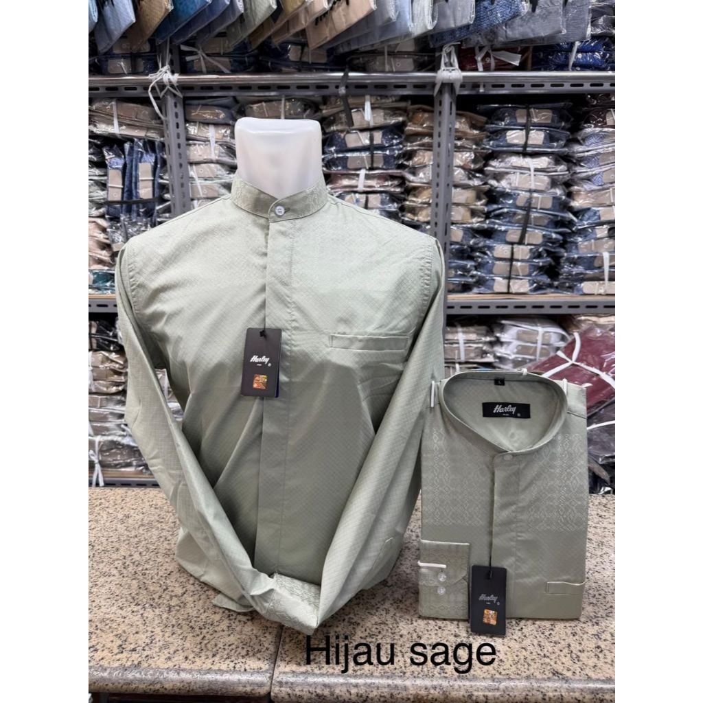 Baju Kemeja Koko Harley Lengan Panjang Ukuran JUMBO BIG SIZE XXL Warna Sage Bahan Katun