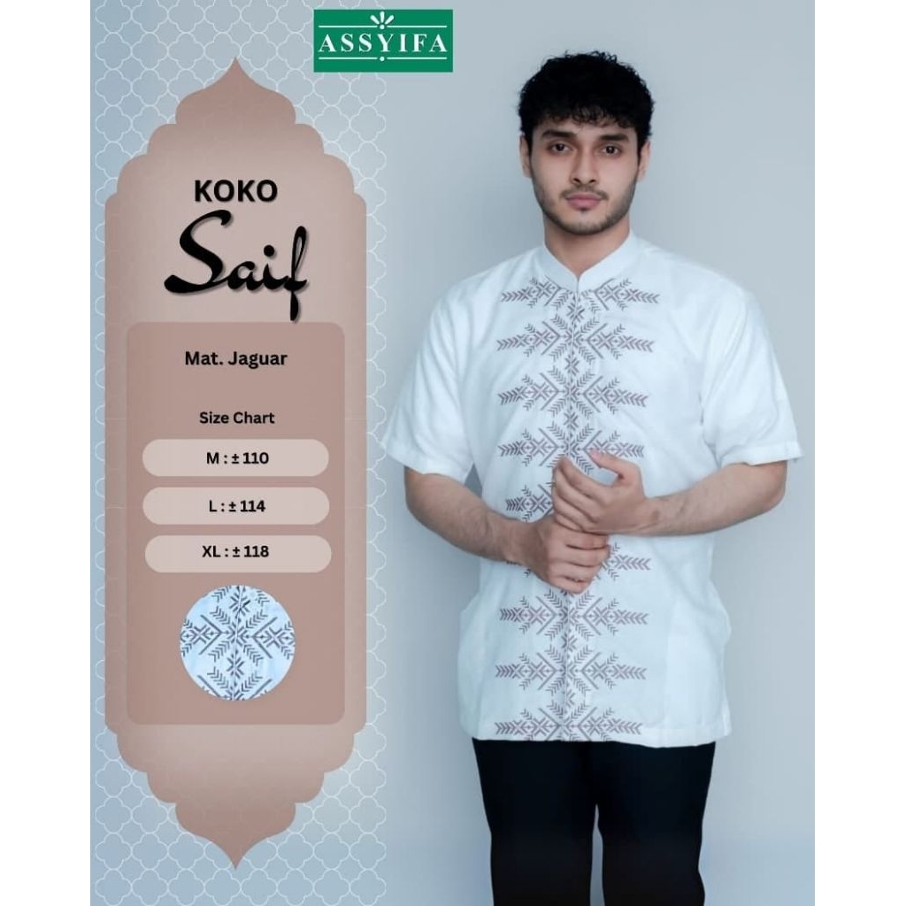koko putih / lengan pendek / baju muslim / atasan pria / baju lebaran / asyifa