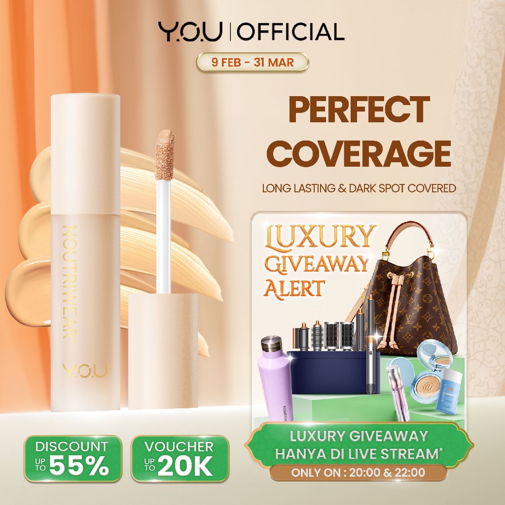 YOU NoutriWear+ Complete Cover Concealer Bedak Padat Perfect Coverage Bedak Pengontrol Minyak