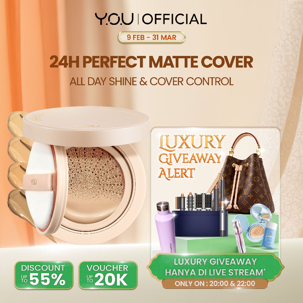 YOU Noutriwear+ Flawless Cushion Foundation Nourishing Poreless Perfect Coverage Tahan Lama 16 Jam |