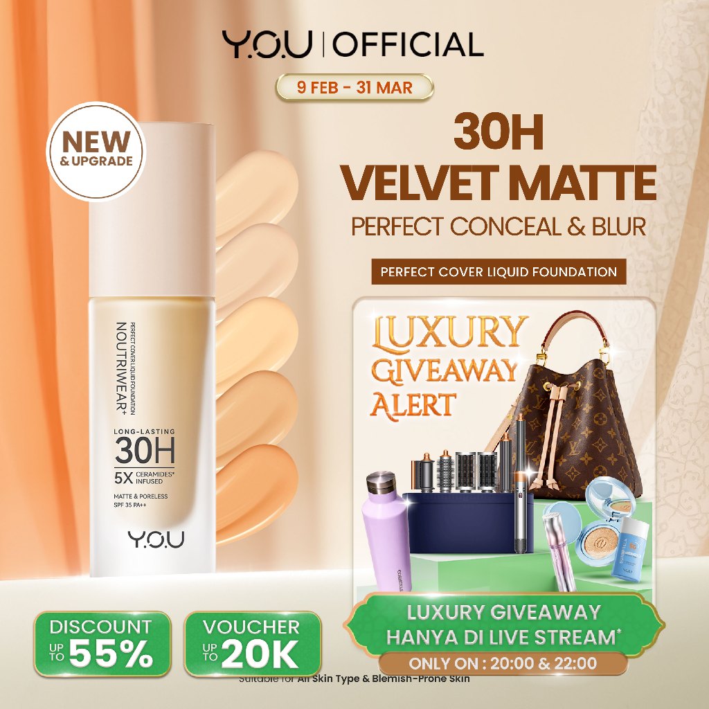 [NEW UPGRADE] YOU NoutriWear+ Perfect Cover Liquid Velvet Liquid Foundation Foundation Dengan Sunscr