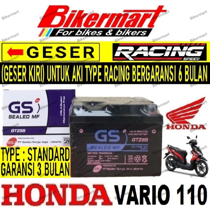 Aki Motor Honda Vario 110 GTZ5S Accu Kering MF
