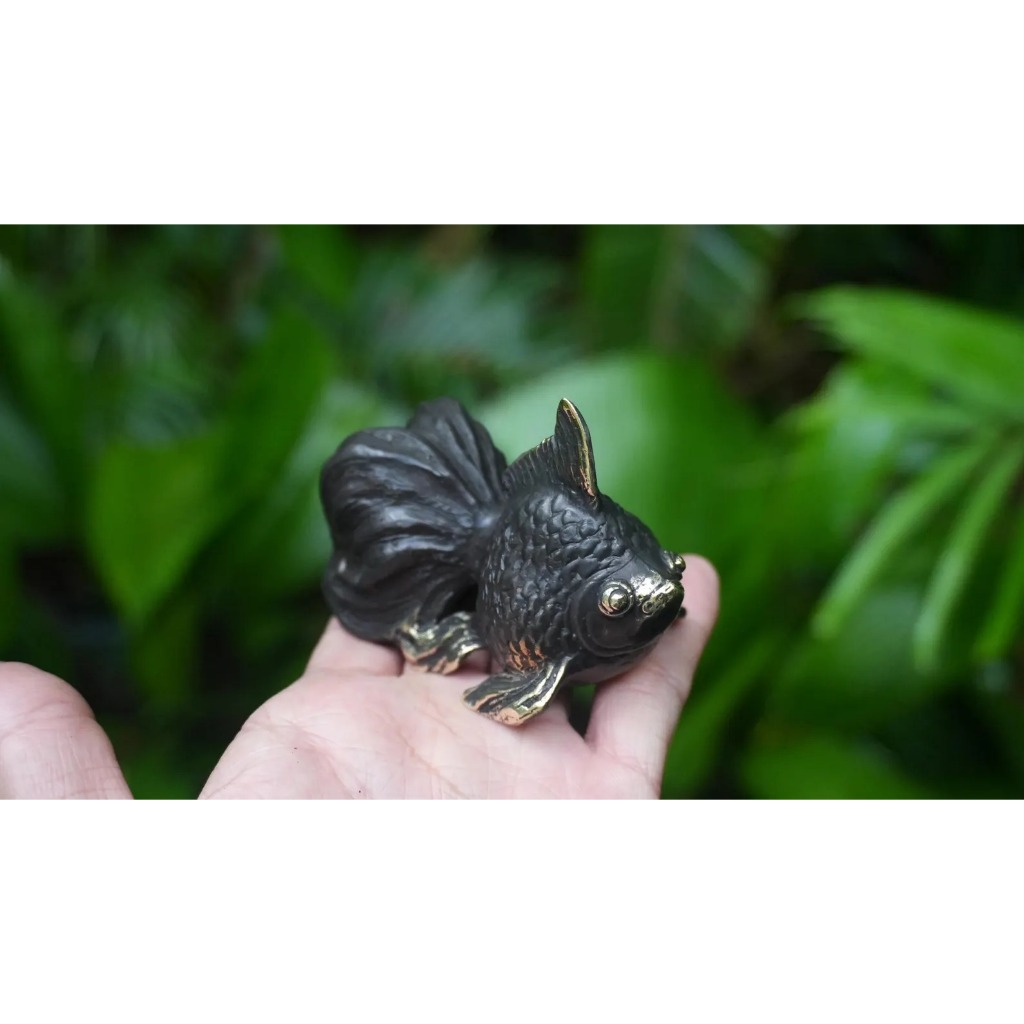 Patung Ikan mas Koki Kuningan Bronze Antik