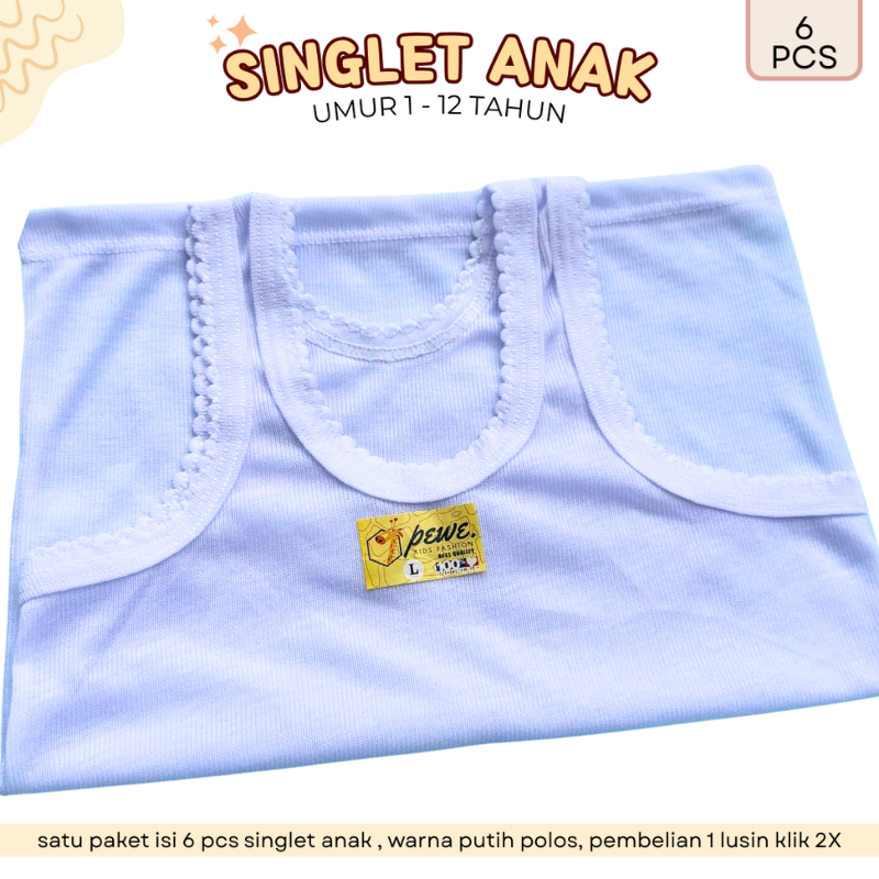 kaos dalam anak laki laki 6 pcs umur 3-7 tahun / kaos singlet anak perempuan / kaos dalam anak laki 