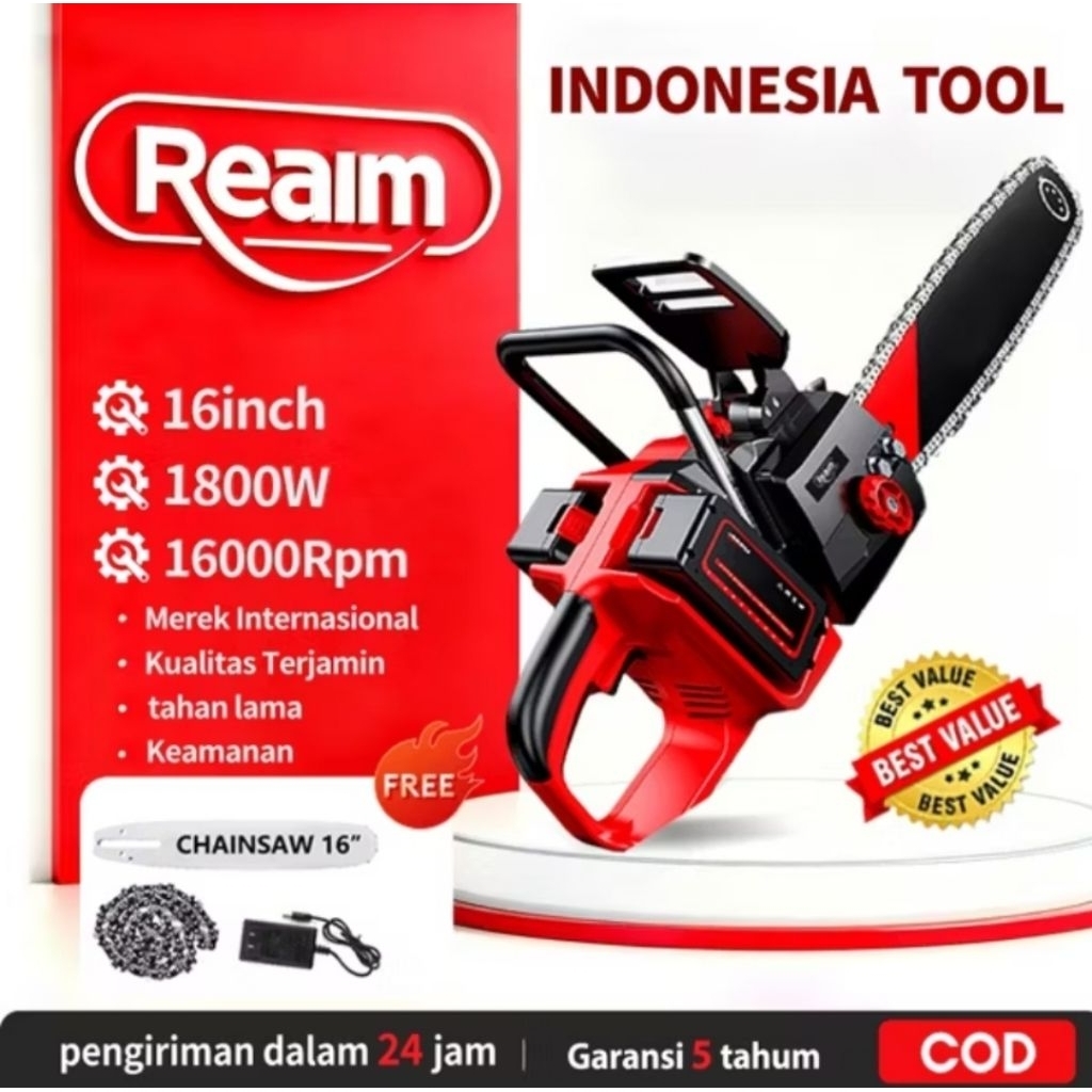 REAIM CHAINSAW BATTREY 16 INCH 688V LENGKAP SIAP PAKAI