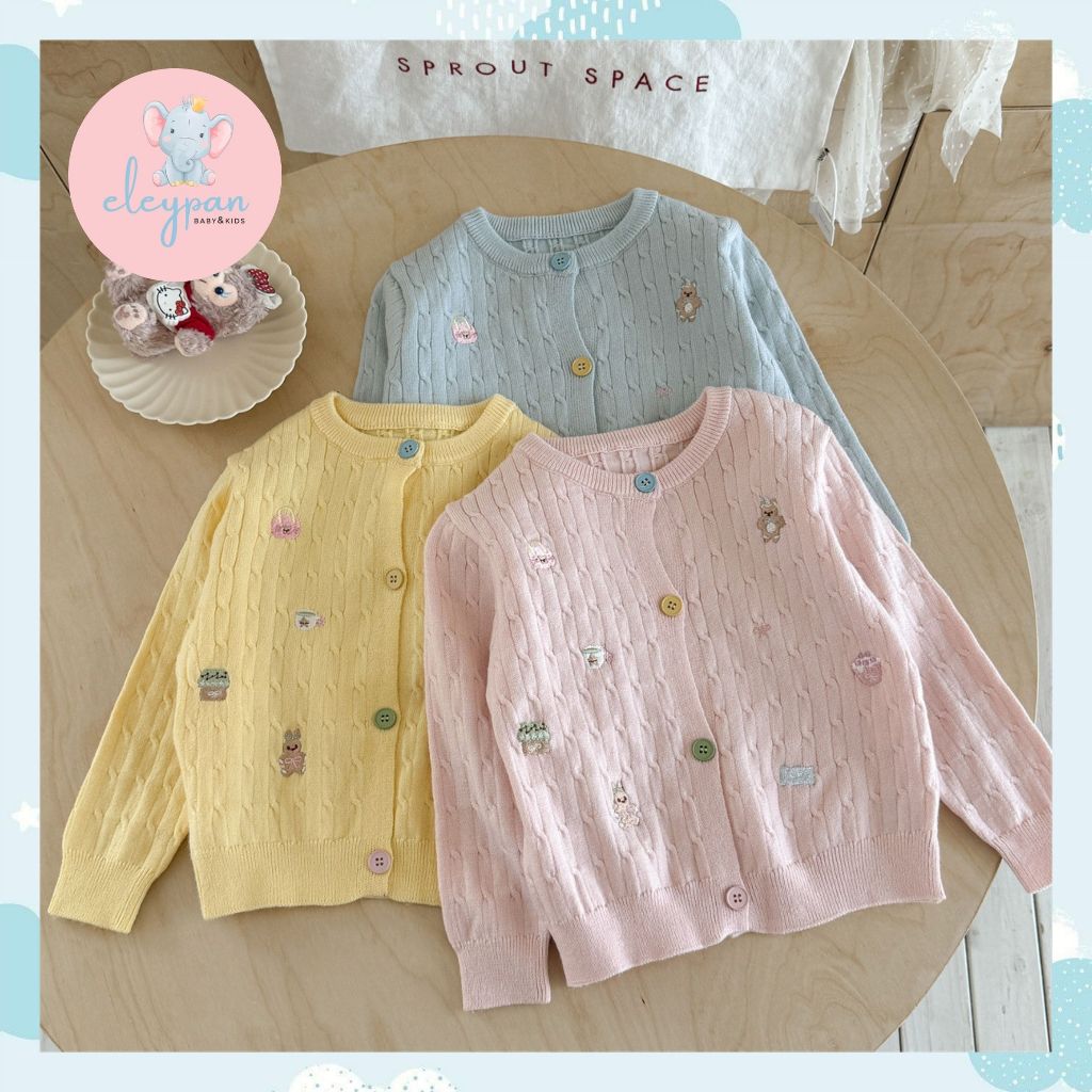 Jaket Kardigan Rajut Anak Perempuan 2-7 Tahun Premium Full Bordir Girl Kids Knit Cardigan Warna Past