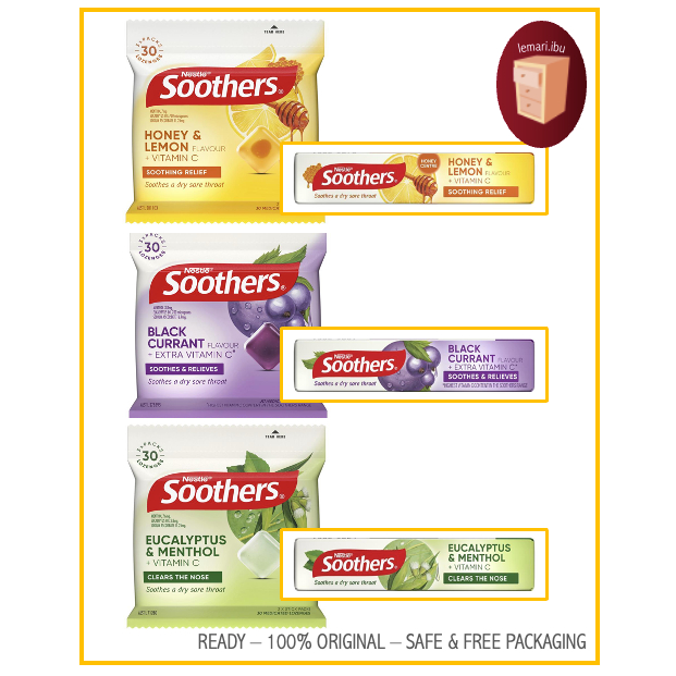Soothers Eucalyptus & Menthol / Honey & Lemon / Blackcurrant | 1 x 10 atau  3 x 10 Medicated Lozenge