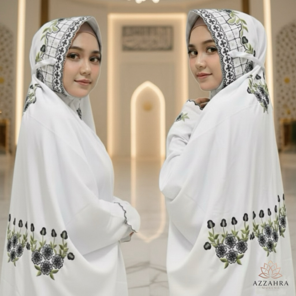 MUKENA PREMIUM Telekung Terusan Polino Mikro Bordir Bunga Tulip - Semi Sutera ADEM - Rukuh Lajuran S