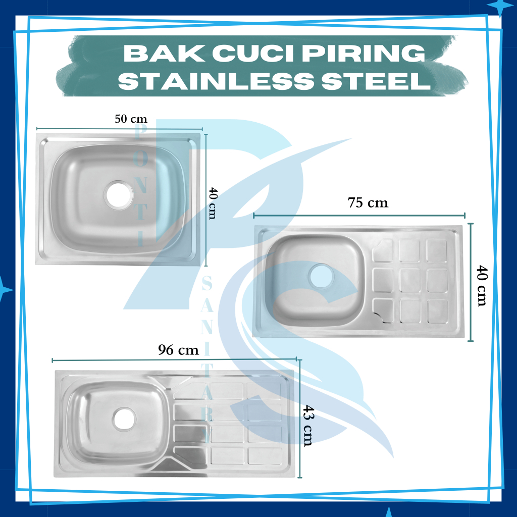 Wastafel Bak Cuci Piring Kitchen Sink Komplit Keran Sink Stainless Steel 50x40 75x40 96x43