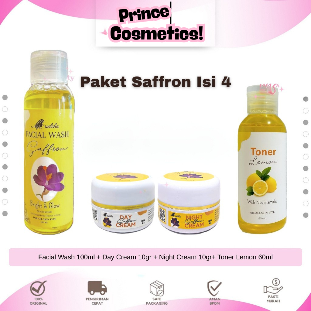 [Isi 4] Paket Saffron Perawatan Wajah Glowing Day & Night Cream Toner Extrak Safron Facial Wash Orig